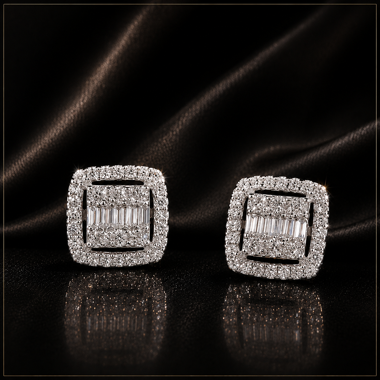 Baguette Halo Studs